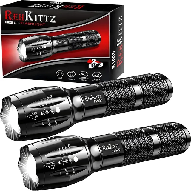 REHKITTZ S1000 Kompakte Zoom-Taschenlampen – 2er-Pack